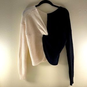 Black & white color block crop sweater